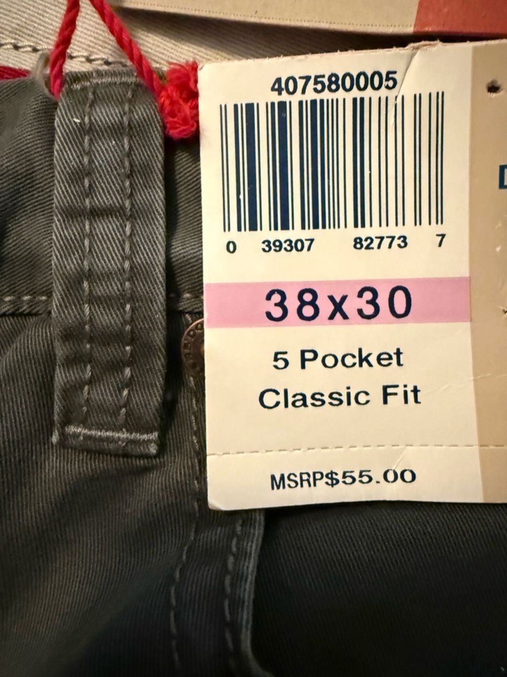 Dockers Classic Fit Pants in Gray with Red Waist Trim